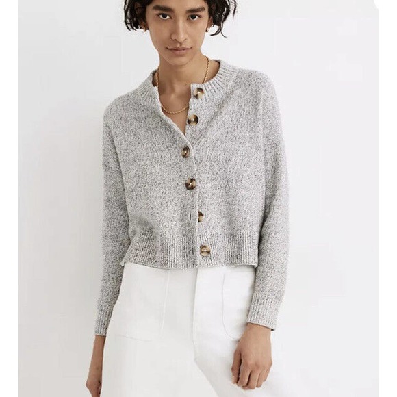 Madewell Womens Gray Button Cropped Broadway Cardigan Sweater Size XS New - Picture 1 of 9